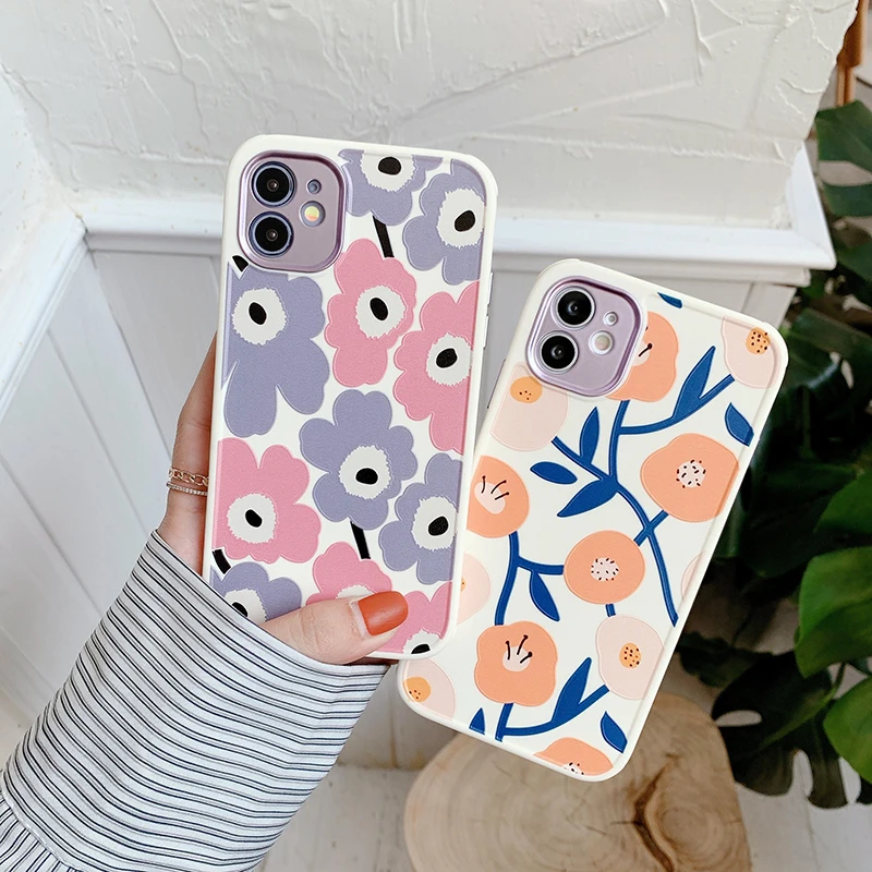 

INS Flower Leaves Phone Case For iPhone 12 Pro 12Mini 11 Pro Max 8 7 Plus X XS Max XR SE 2020 Soft TPU Shockproof Bumper Cover