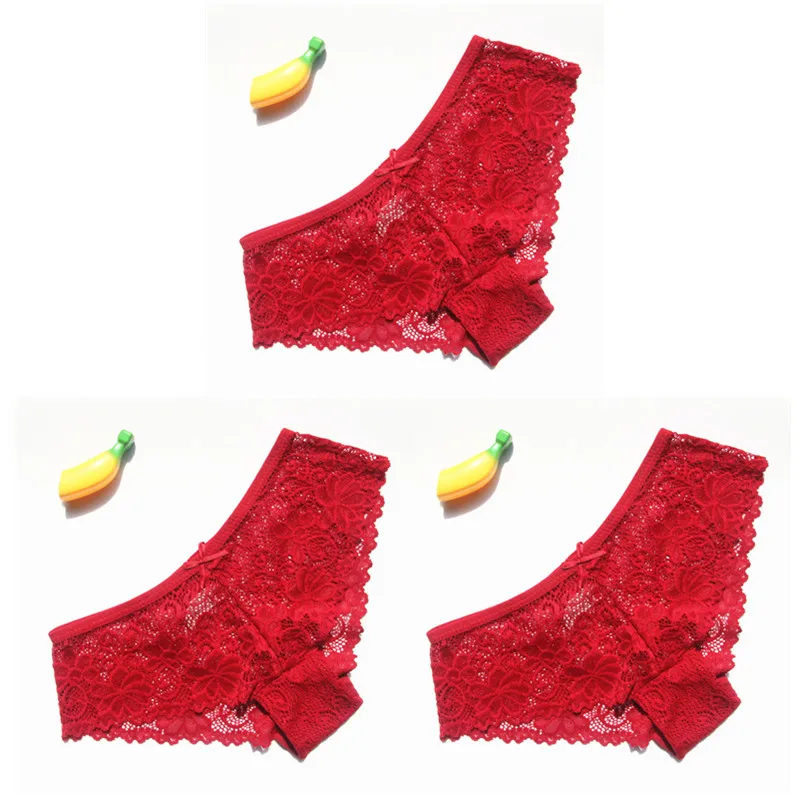 red X 3 3 шт./компл. Сексуальное Женское кружевное нейлоновое дышащее нижнее белье прозрачные трусы трусики сексуальное женское нижнее белье плюс размер hphp15 - Цвет: red X 3