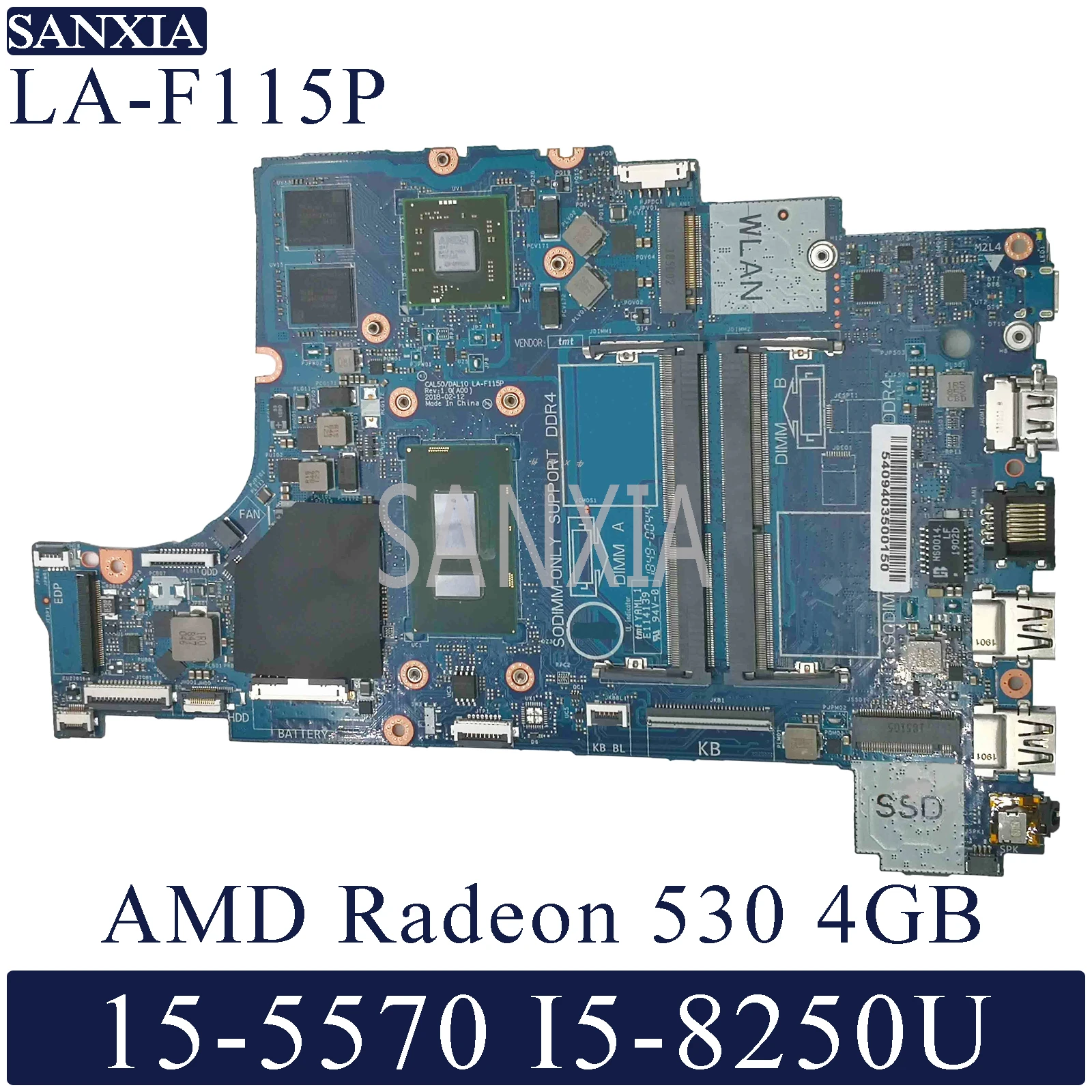 

KEFU LA-F115P Laptop motherboard for Dell Inspiron 15-5570 17-5770 original mainboard I5-8250U AMD 530 4GB
