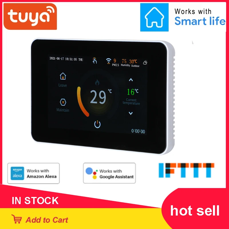 

Tuya WiFi Thermostat Touchable Programmable Water Gas Boiler Heating Touch Color Screen PM2.5 Weather Forecast Voice Control