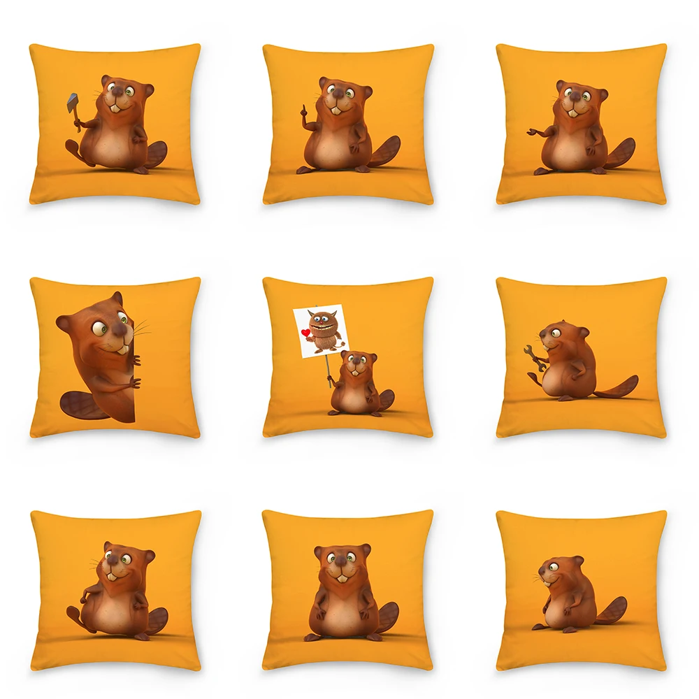 

Cute Groundhog Pattern Square Pillow Cover for Sofa Chair Car Waist Throw Cushion Cover Protective Decorative Cover Pillowslip