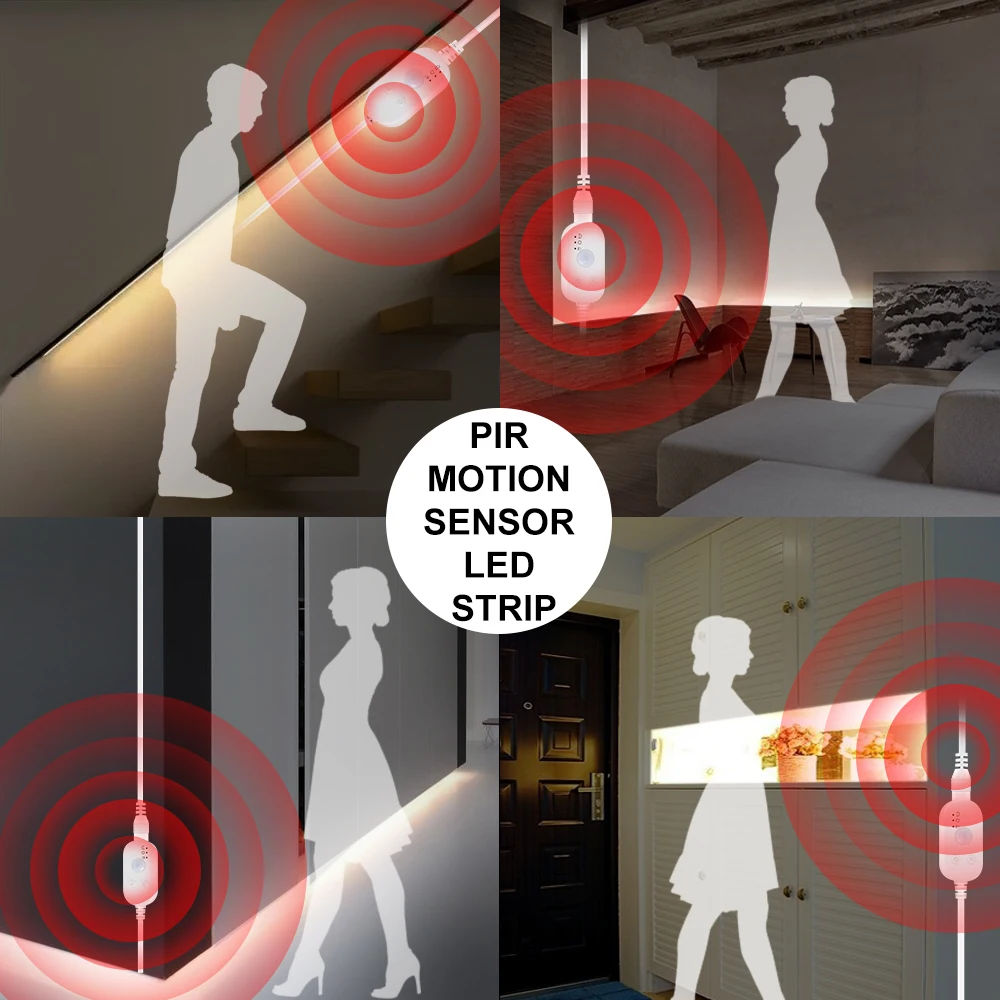 WENNI LED Strip Waterproof USB Motion Sensor Light Tape 5V Under Cabinet PIR Lamp Ribbon Wardrobe Decoration | Лампы и освещение