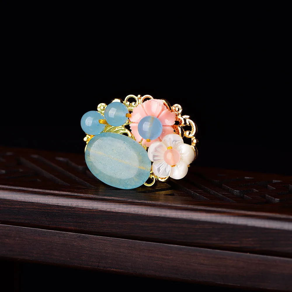 Кольца с нефритовыми цветами халцедон агат амулет модные натуральные