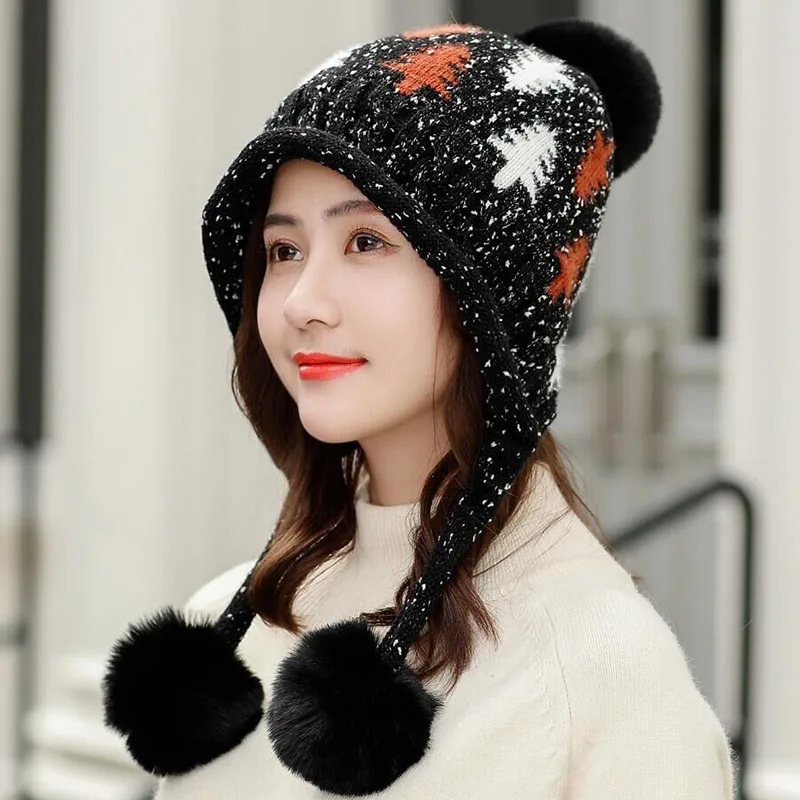 BINGYUNAHAOXUAN Новая зимняя женская вязаная шапка шарф женская теплая шапка шарф Набор модный шерстяной утолщенный головной убор комплект повседневные зимние шапки - Цвет: Hat black