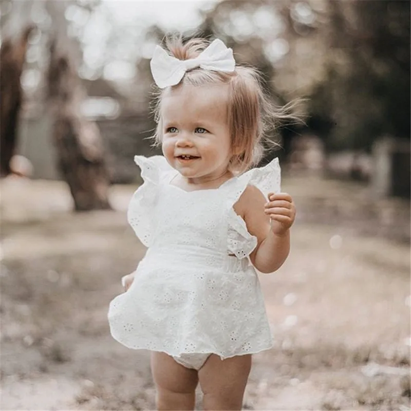 

0-24M Newborn Kid Baby Girls Clothes Ruffles Sleeveless Lace Romper Elegant White Sunsuit Cute Party Princess Sweet Outfit