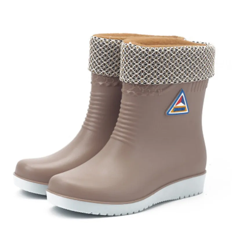 

Winter Women Pvc Gumboots Mid-Calf Warm Rainboots Non-Slip Work Shoes Waterproof Water Shoes Woman Wellies Rain Boots