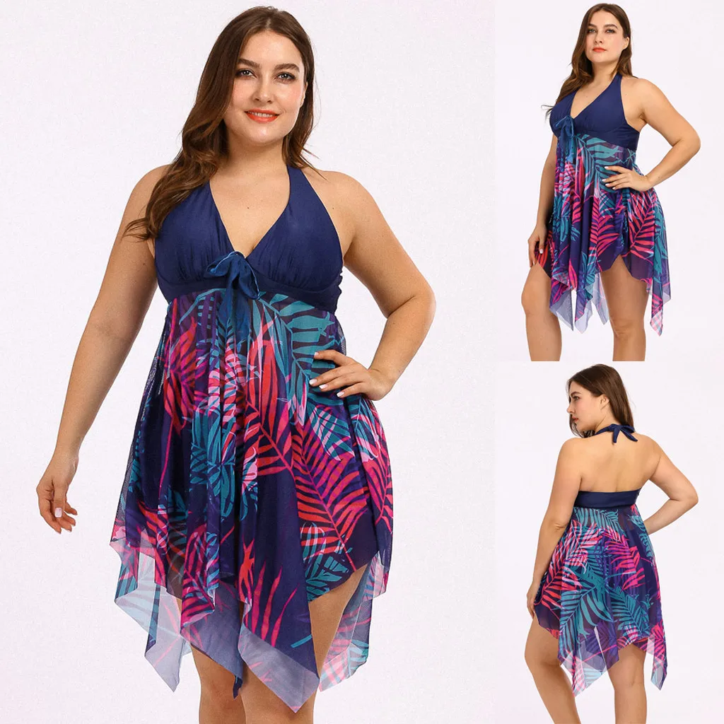 5XL женские сиамские размера плюс растительный принт с глубоким v образным вырезом