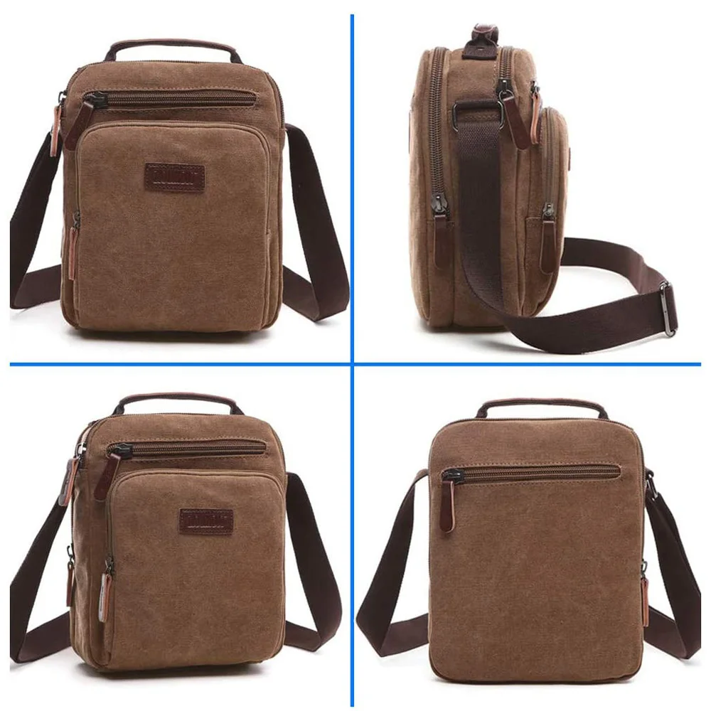 Messenger Bag with Multiple Pockets, Men Crossbody Bag, Canvas Tablet Bag, Travel School Shoulder Side Bag Fits Ipad, Tablet