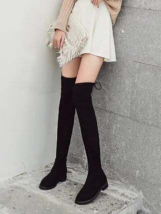 

2019 autumn and winter new flat boots over the knee thin long boots female round head PU suede rubber bottom with velvet high