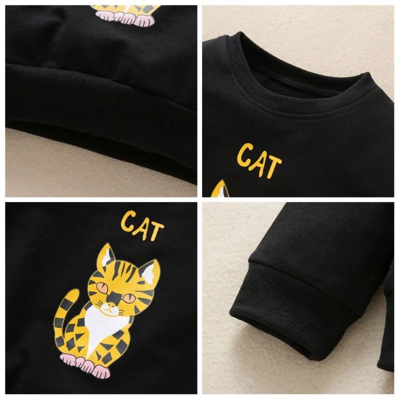 

Autumn Kids Girl Boy Cartoon Cat Print Sweatshirts Baby Soft Casual Toddler Coat Long Sleeve Outerwear 1-6Y