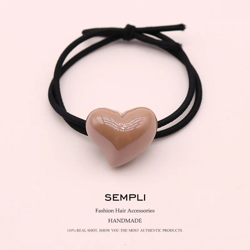 Khaki Sempli 7 карамельных цветов Смола Любовь Сердце нейлон высокая эластичность Резиновая лента Детская повязка для волос повязка на голову аксессуары для скручивания - Цвет: Khaki