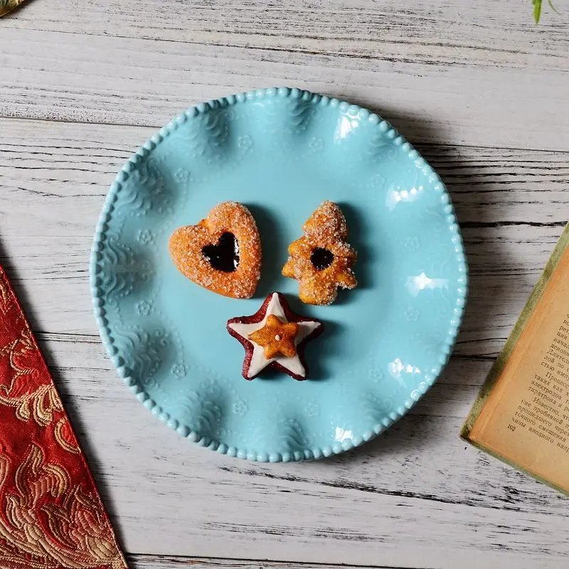 

Relief Craft Plate Light Luxury European Court Retro Western Style Glazed Ceramic Dish Gourmet Dish Afternoon Tea Cake Bowl