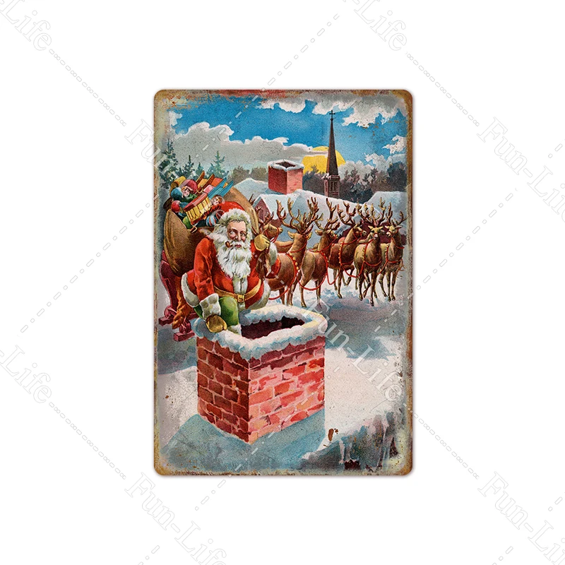 Рождественский винтажные металлические знаки плакат жестяная вывеска Санта