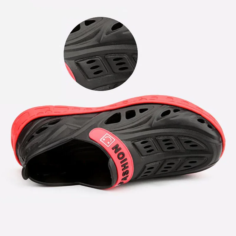 Korean Style Hole Shoes Men's Summer New Non-Slip Thick-Soled Beach Shoes Men Fashion Casual Hollow Slides Wading Shoes Wholesal