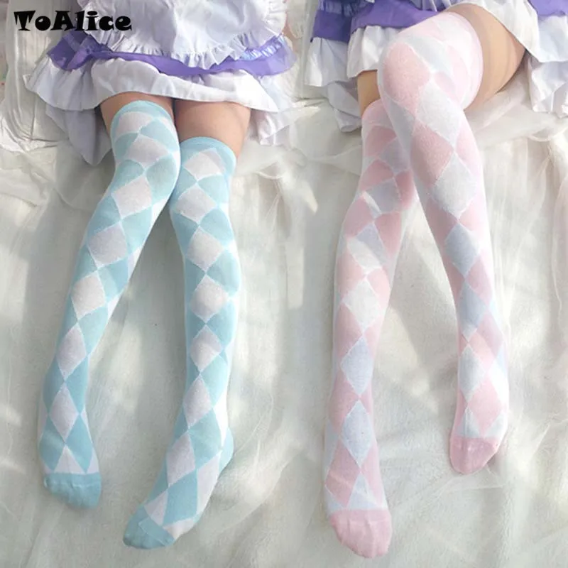 Новая обувь для женщин и девочек Сапоги выше колена с узором &quotромбиками&quot