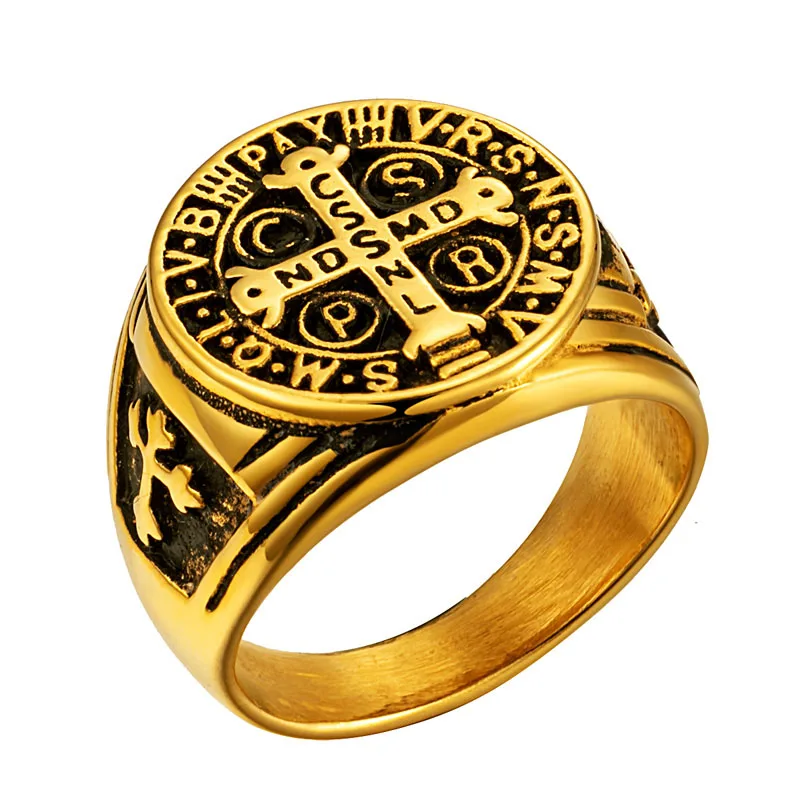 

Men CSPB CSSML NDSMD Saint Benedict of Nursia Ring Stainless Steel Crusaders Religious Jesus Christ Medieval Cross Rings Jewelry