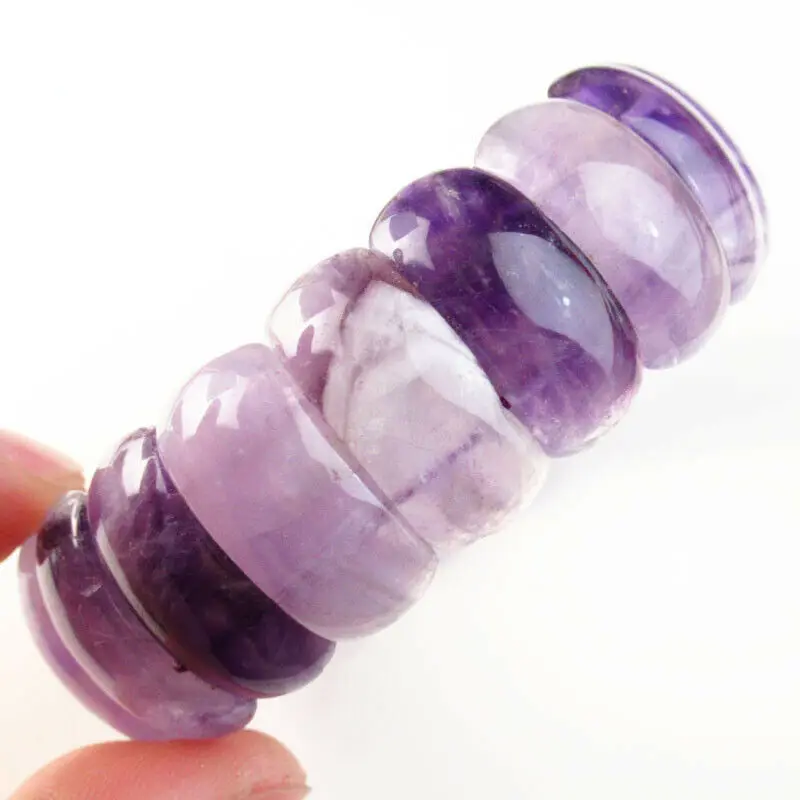 

25x12x7mm Natural Amethysts Oblong Stretchy Bracelet 7.5 Inch SL259
