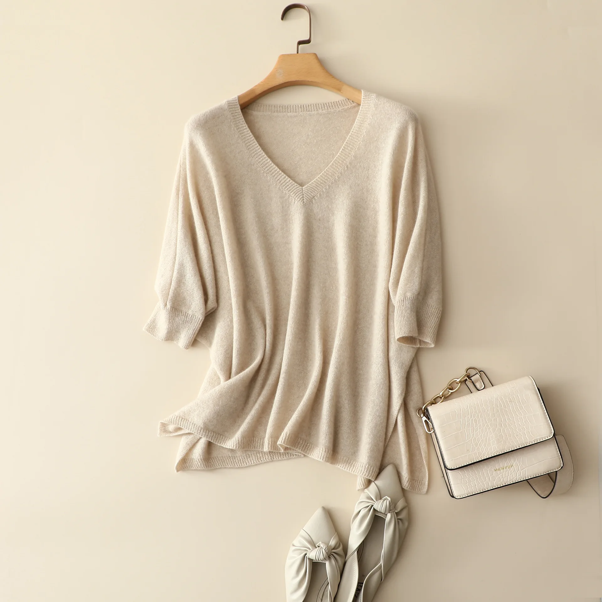 Masigoch осенний Новый Неокрашенный рукав летучая мышь 100% кашемир свободный