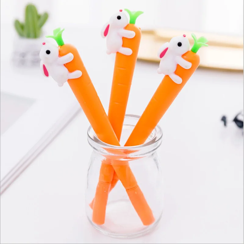 1pc Cute Cartoon Creative White Rabbit and Carrot Gel Pen Black Ink Office Signature Stationery School Supply | Канцтовары для