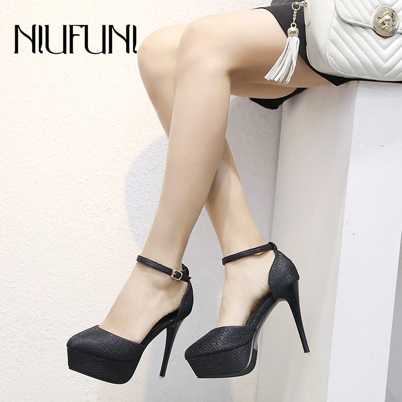 

NIUFUNI Pointed Toes Sandals With Buckle Sequined Ultra-fine High-heeled Women's Sandals Sexy Frosted High-quality Women's Shoes