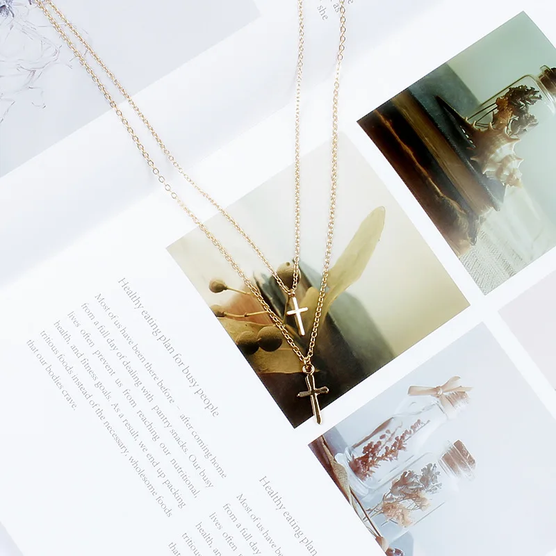Новое модное Двухслойное ожерелье с крестом Подвеска для женщин длинная цепочка