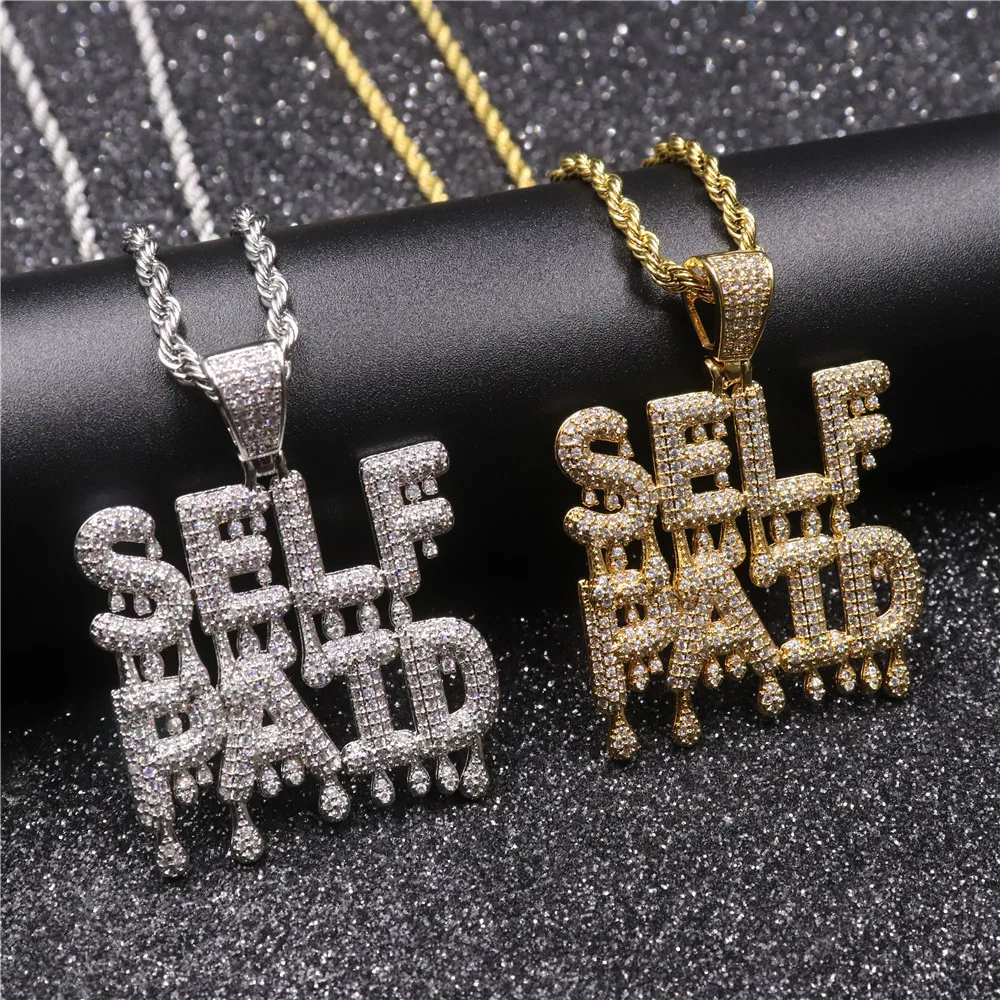 

Hip Hop Men iced out SELF PAID Pendant Necklaces pave setting cubic zirconia women Hiphop letters necklace charm jewelry gifts