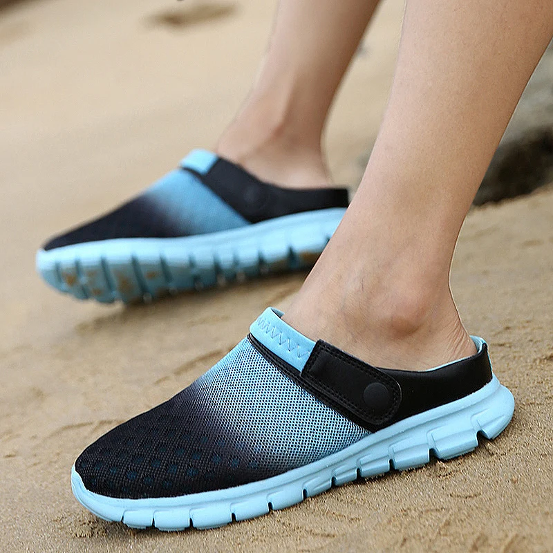 

2021 New Men Women Summer Sandal Mesh Breathable Padded Beach Flip Flops Shoes Solid Flat Bath Slippers Plus Size 36-46