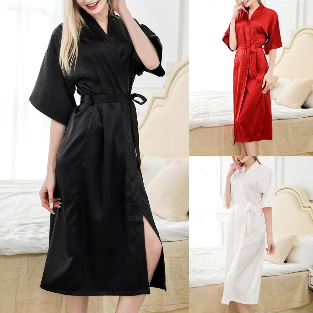 

Women's Sexy Extra Long Bathrobe Silky Satin Wedding Bride Bridesmaid Robe Lengthened Sleepwear Nightgown Homewear Dressing Gown