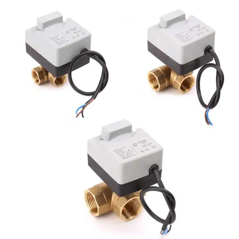 AC220V 3-ходовой Электрический моторизованный шаровой клапан три провода два элемента управления для кондиционирования воздуха