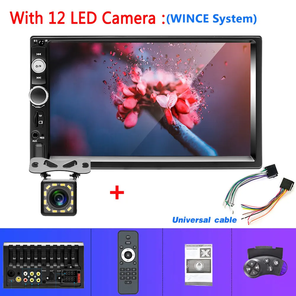 WINCE 12LED Camera Podofo Android 2 Din car radio 7" MP5 Player 2+32GB ROM Car Multimedia player 2din Autoradio GPS WiFi No DVD FM Audio Stereo - Цвет: WINCE 12LED Camera