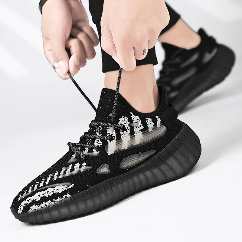 SMS New Men Shoes Sneakers Breathable Lightweight Running Shoes Luminous Popcorn Bottom Lace Up Mesh Comfortable Casual Shoes