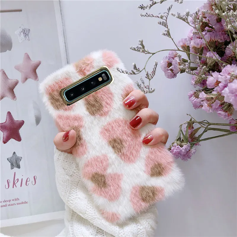 Теплый плюшевый силиконовый чехол для Galaxy Note 8 9 из кроличьего пушистого меха