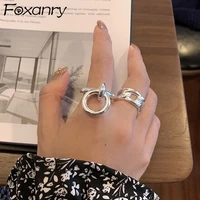 foxanry 925 sterling silver engagement rings fashion simple hollow geometric pendant handmade party jewelry gifts for women