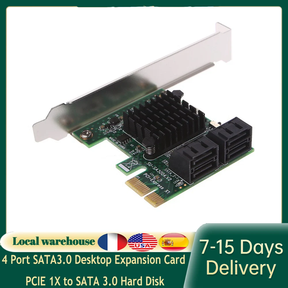 

4 Port SATA3.0 Desktop Expansion Card PCIE 1X to SATA 3.0 Hard Disk Drive Expansion Controller Card Adapter 6Gbp