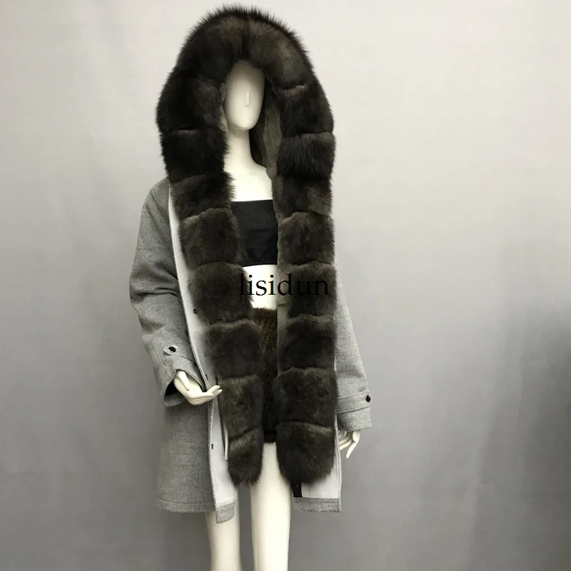 Женская Длинная свободная парка с воротником из натурального Лисьего меха