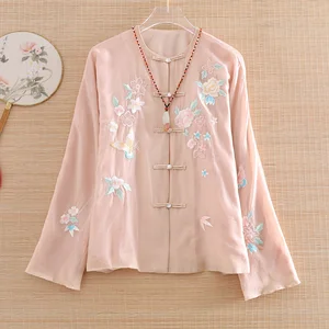 Women Tops Tang Suit Autumn Embroidered Chinese Style Vintage Loose Short Coat Tops Lady Casual Jacket Female S-XXL