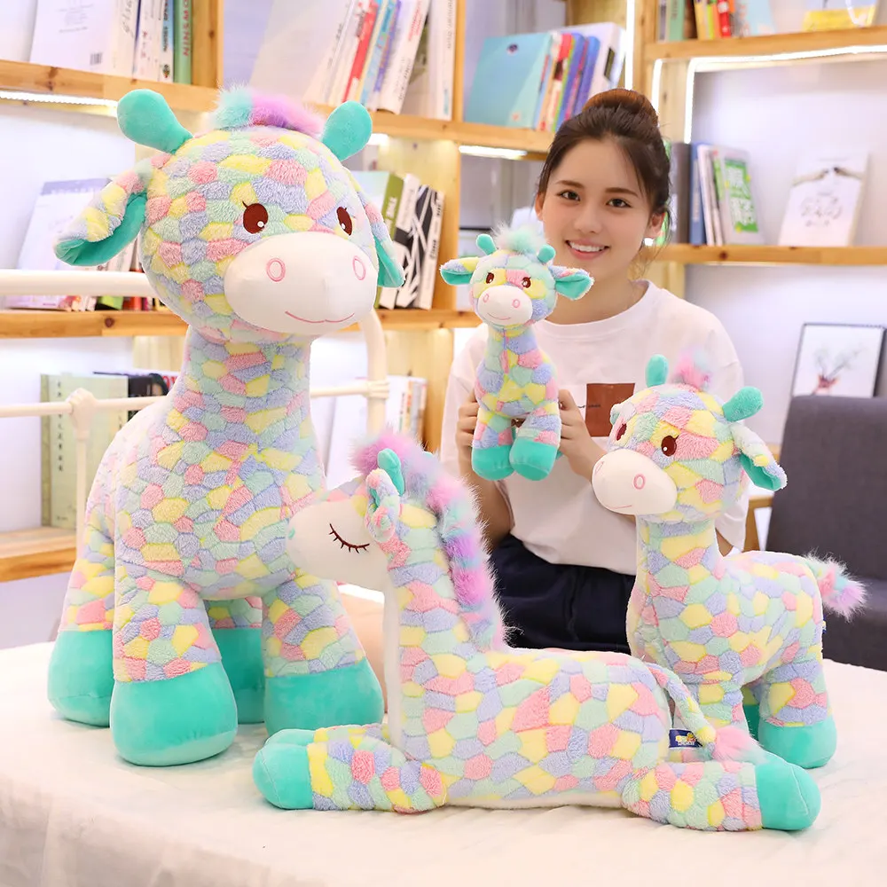 

New Nice Huggable Cute Colorful Deer Plush Toys Cartoon Animal Giraffe Dolls Stuffed Soft Dolls for Children Baby Birthday Gifts