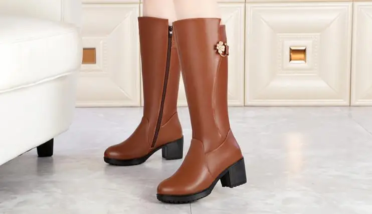 Новинка 2020 женские длинные сапоги из натуральной кожи толстые теплые пикантные