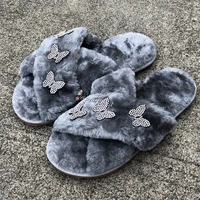 2021 new female designer fluffy slippers outside shoes designer slippers famous brands comfortable faux fox fur winter slippers