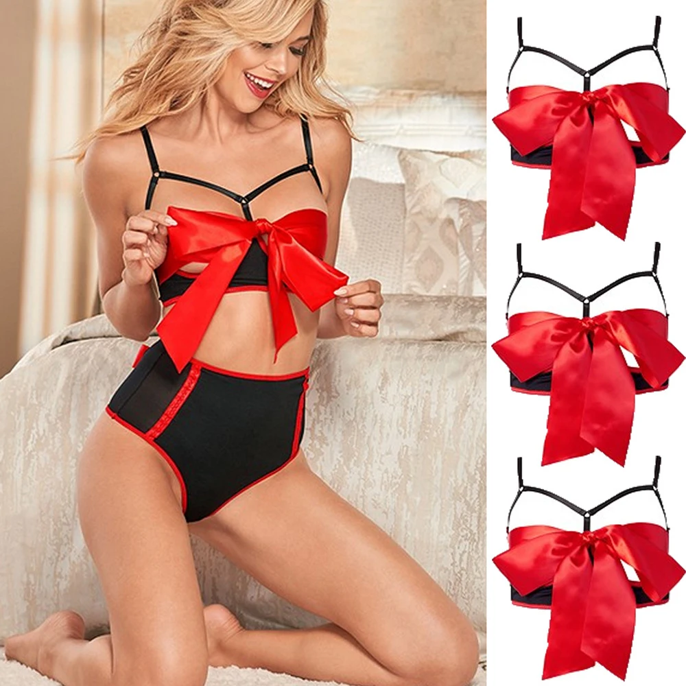 Erotic Hollow Out Women Bandage Bra Set Sexy Lingerie Nightwear Underwear Babydoll Club Strap Bikini Cross Split Swimsuit | Женская