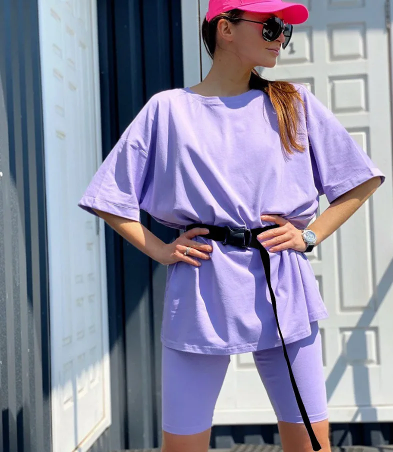 Костюм Женский Повседневный однотонный из двух предметов с поясом модный