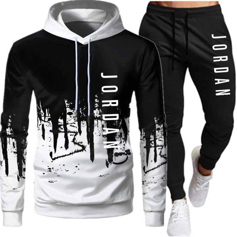 

Men Jogging Clothing Fashion Tracksuit Casual Sportsuit Hoodies Sportswear Hooded Sweatshirt+Pant Pullover Two Piece Set Hombre