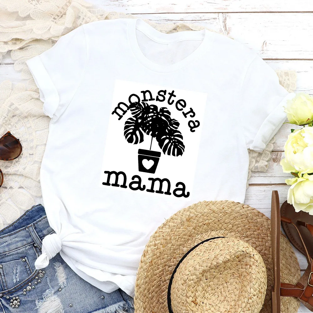 Monstera Plant Mama T-shirt Harajuku Short Sleeve Fields Garden Tshirt Mom Life Female Graphic T Shirts Camisetas Mujer Tumblr
