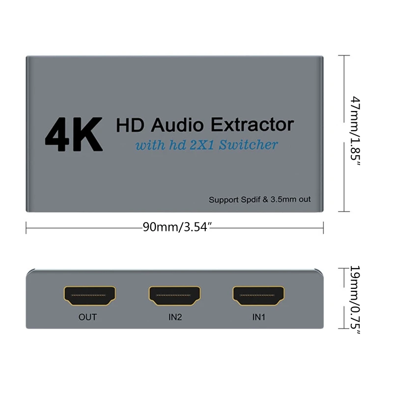 

4K 30Hz Extractor 2X1 Switcher Support Spdif 3.5mm HDMI-compatible Stereo Converter Adapter for Laptop VCR Display