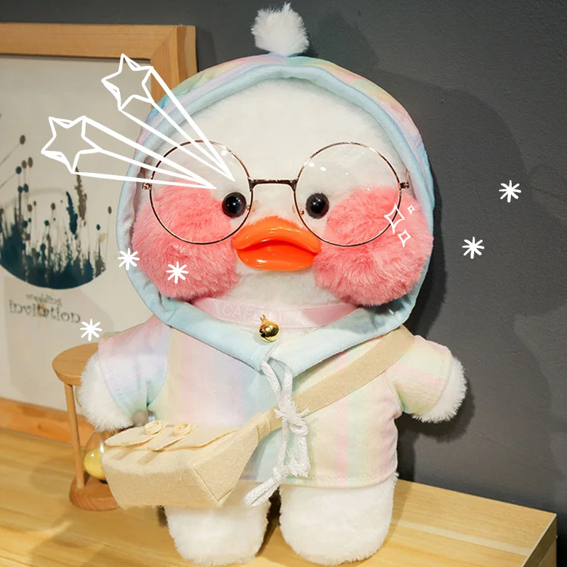 

30CM Kawaii Hoodie Hyaluronic Acid Duck with Glasses hat Plush Toy Stuffed Soft Birthday Christmas Day Gift for Girls