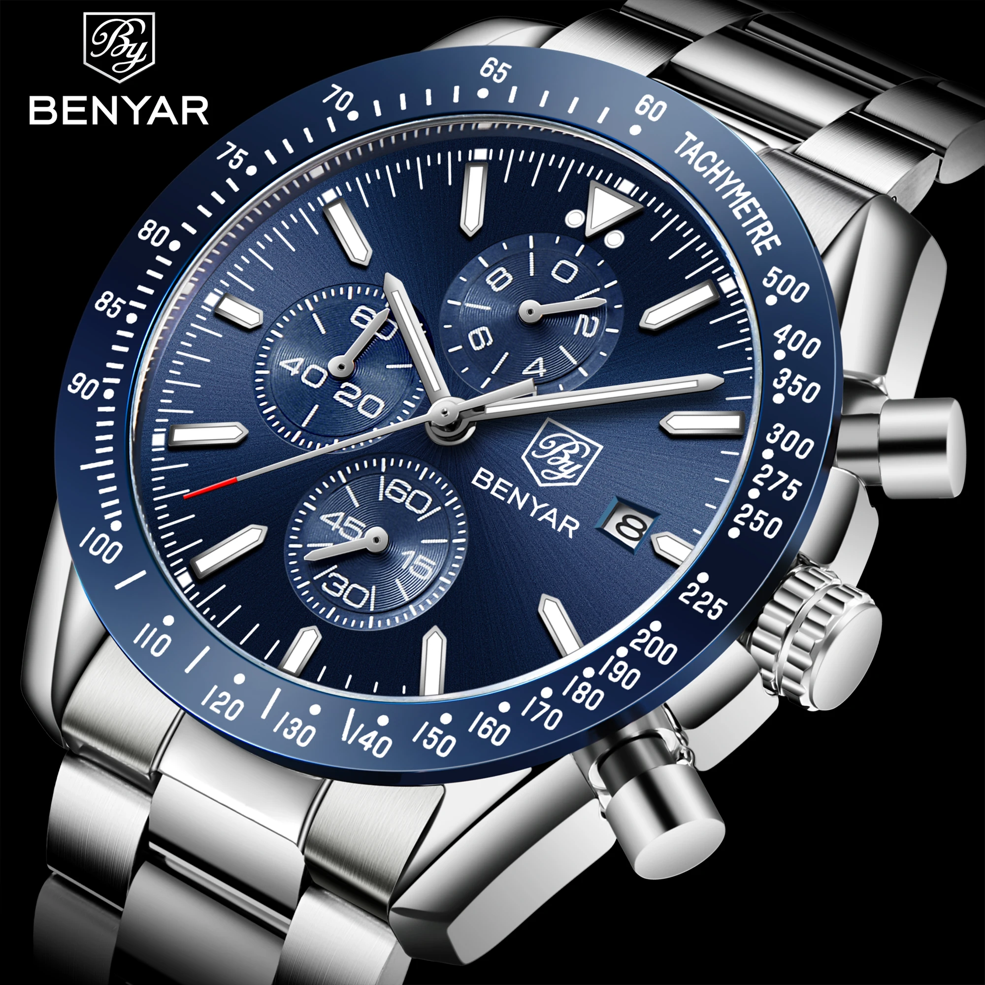 

BENYAR Quartz Watch Sapphire Stainless Steel Automatic Watch Waterproof Men's Watch Fashion Sports Time Code Table Reloj hombre