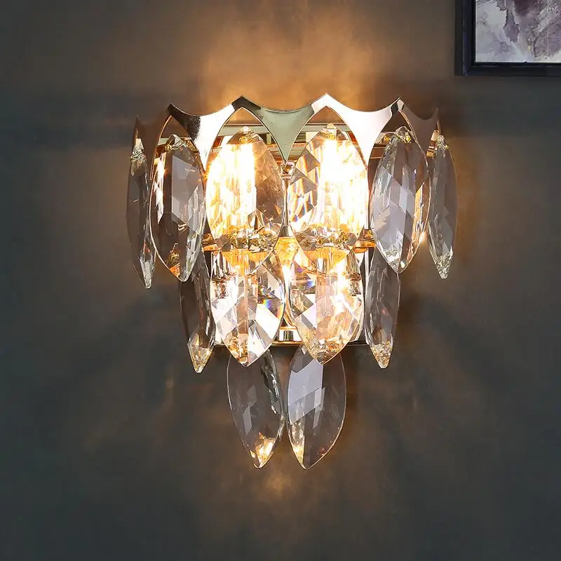 Новый золотой Хрустальный настенный светильник K9 для гостиной простой