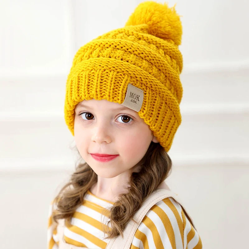 2019 зимние шапки для детей вязаная шапка с помпоном Детская меховая шапочка