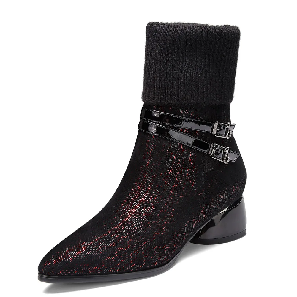 Beste Mid Kalf Laarzen Voor Vrouwen Schapenvacht Snake Patroon Stretch Gebreide Wol Vrouwelijke Luxe Hoge Kwaliteit Schoenen Warme Winter Laarzen Vrouwen
