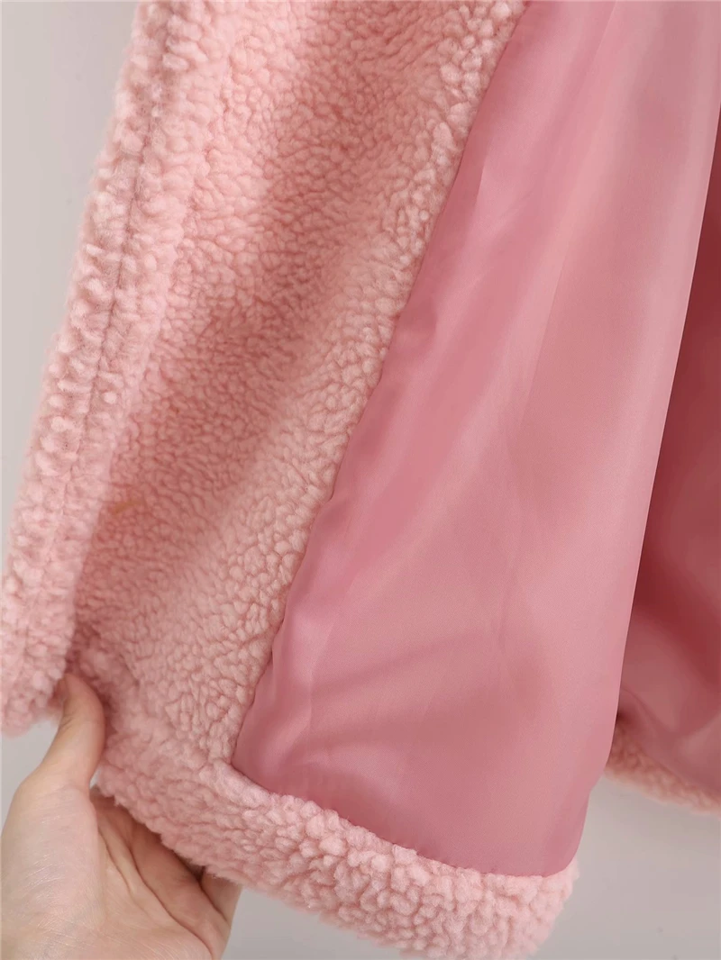 

Elegant Women Grain Cashmere Overcoat 2020 Fashion Ladies Turn Down Collar Coats Streetwear Female Chic Solid Pink Outercoat